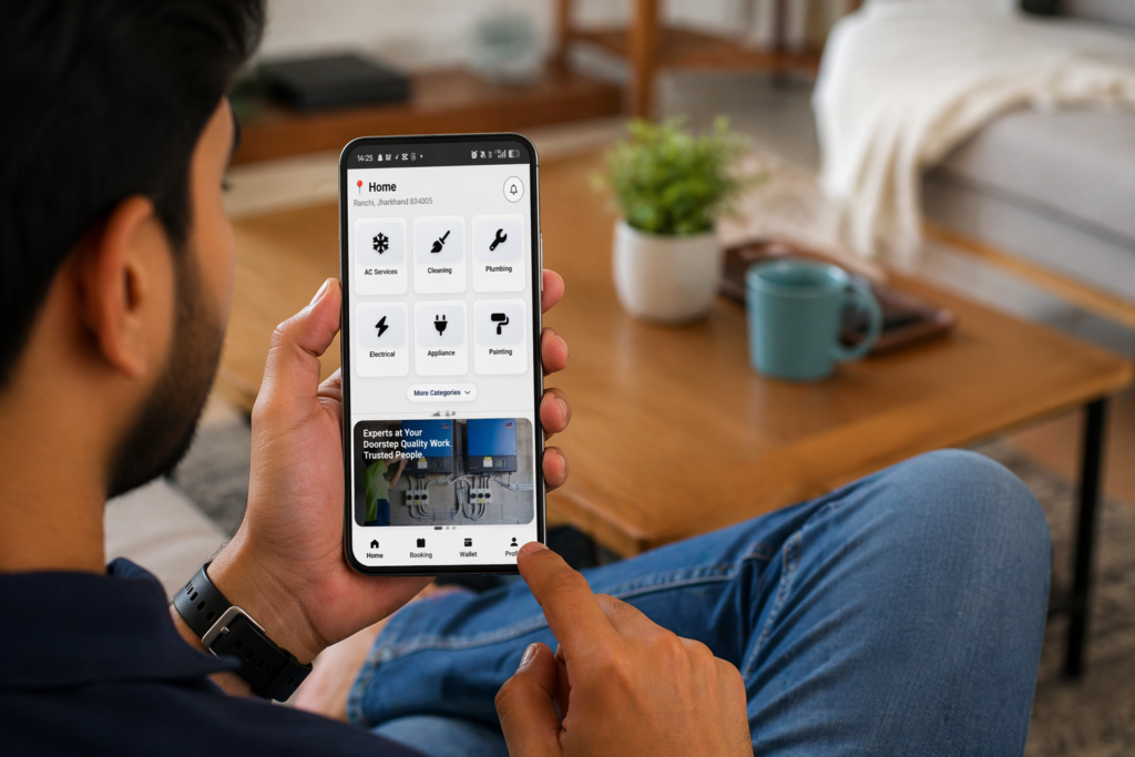 urban company clone app home screen showing home service categories