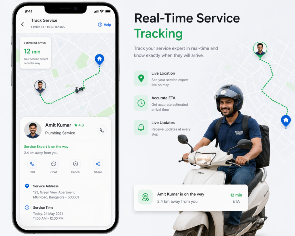 real-time service tracking feature in home service app